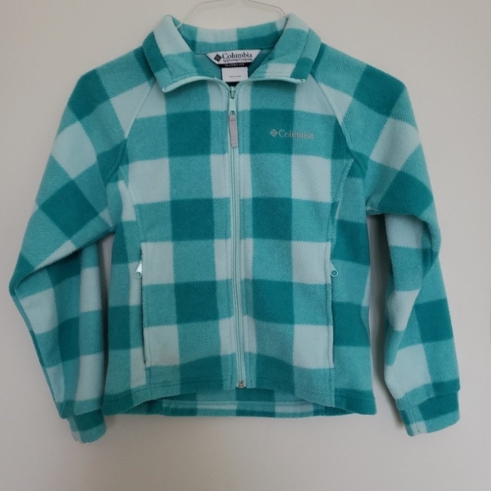 Columbia Fleece Jacket Blue/ Green Squares Plaid size 10/12